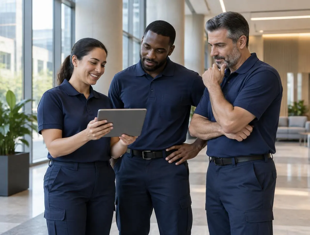 Facility team reviewing plans around a table