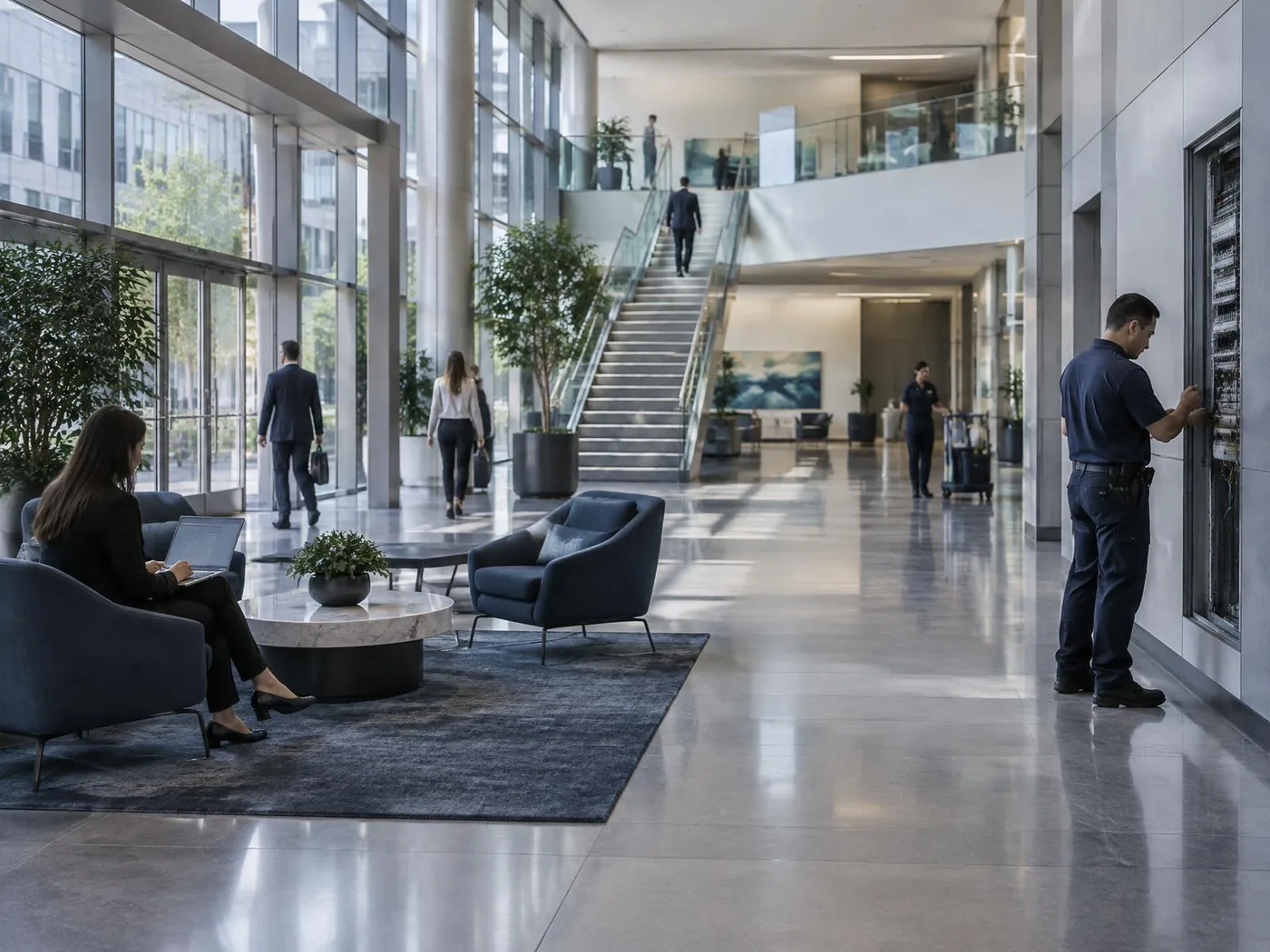 Integrated cleaning, maintenance and building operations in a modern commercial facility
