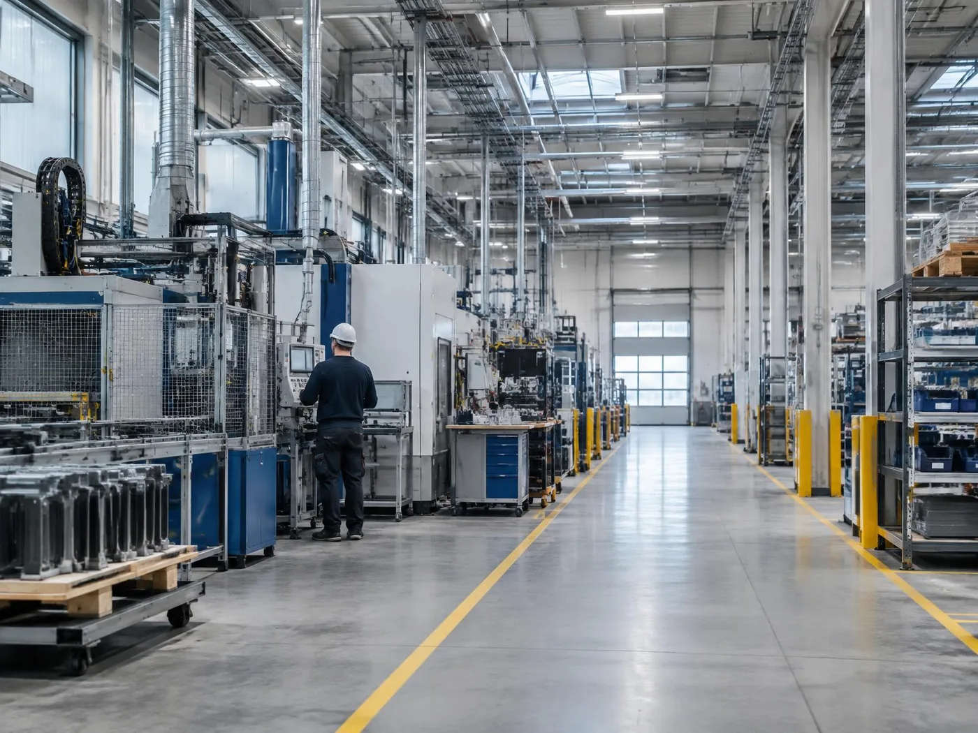 Organized manufacturing floor with commercial production equipment